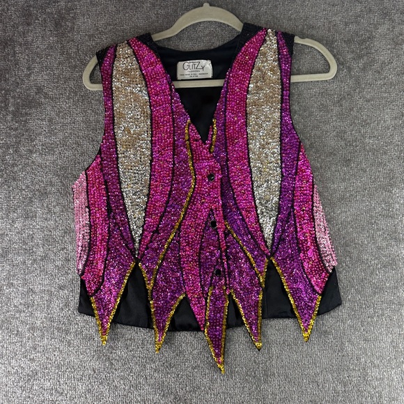 glitzy fashions Other - Vtg Glitzy Fashions Bali Handmade Sequin Vest Pink Beaded Festival Costume 90s M